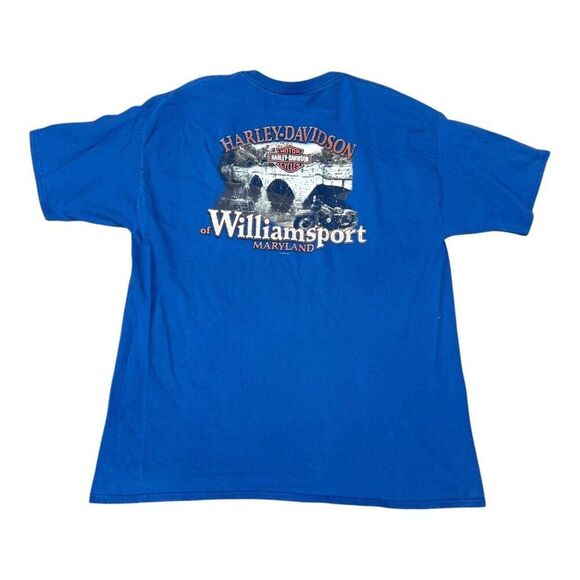 Harley-Davidson Blue Graphic T-Shirt 2XL Hanes Beefy-T Williamsport Maryland XXL - Picture 4 of 6